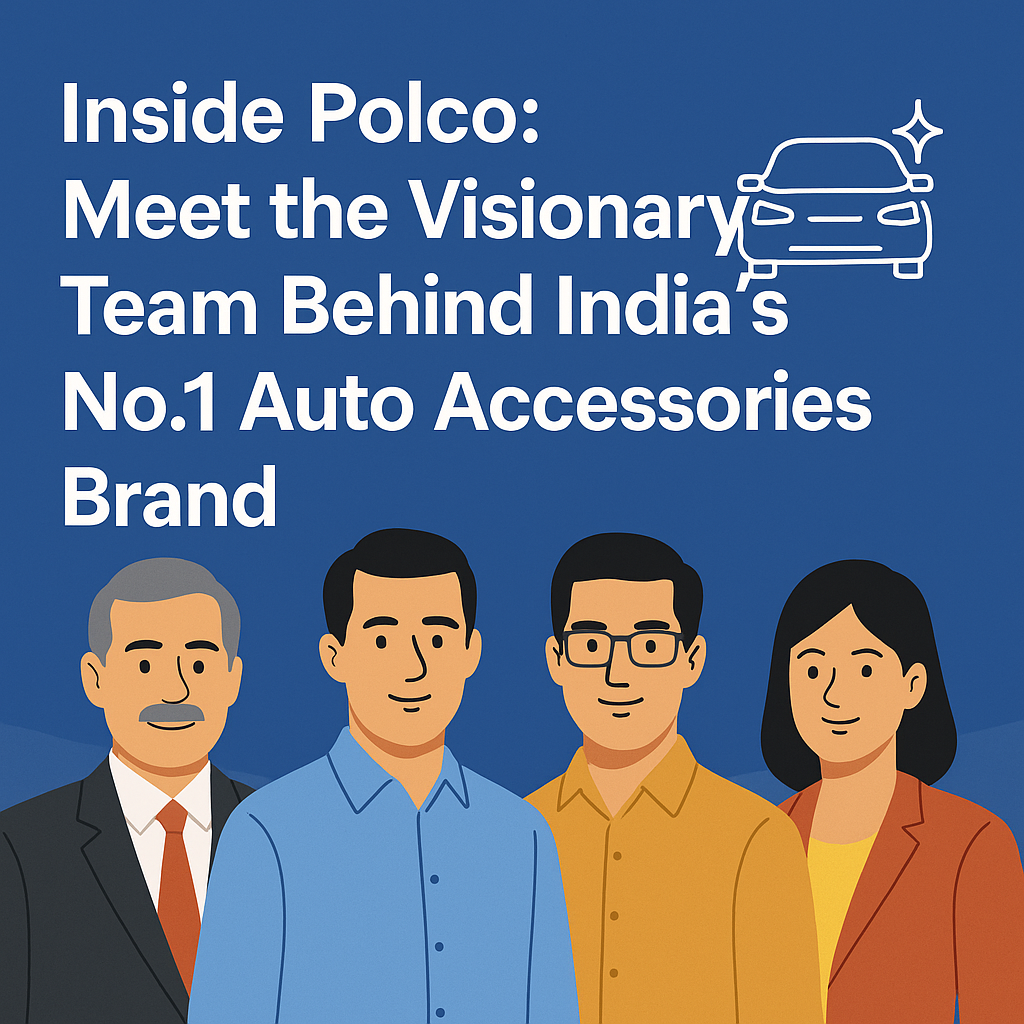 Inside Polco team illustration highlighting India's No.1 auto accessories brand leadership.