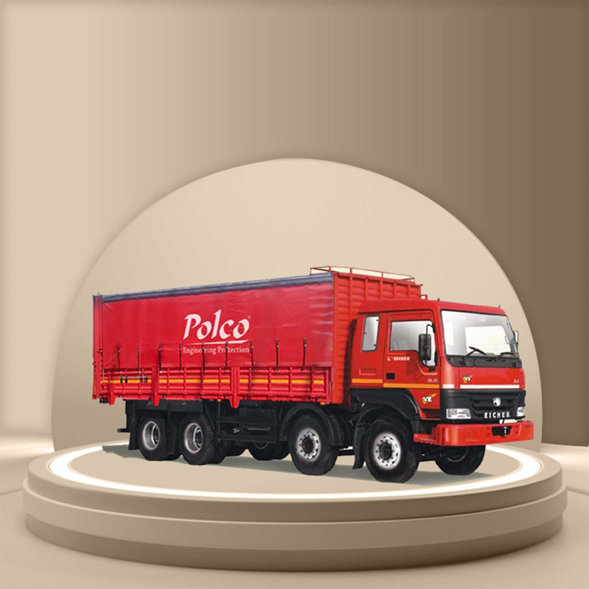 Truck cover from Polco Creations providing heavy-duty protection for commercial vehicles in India.