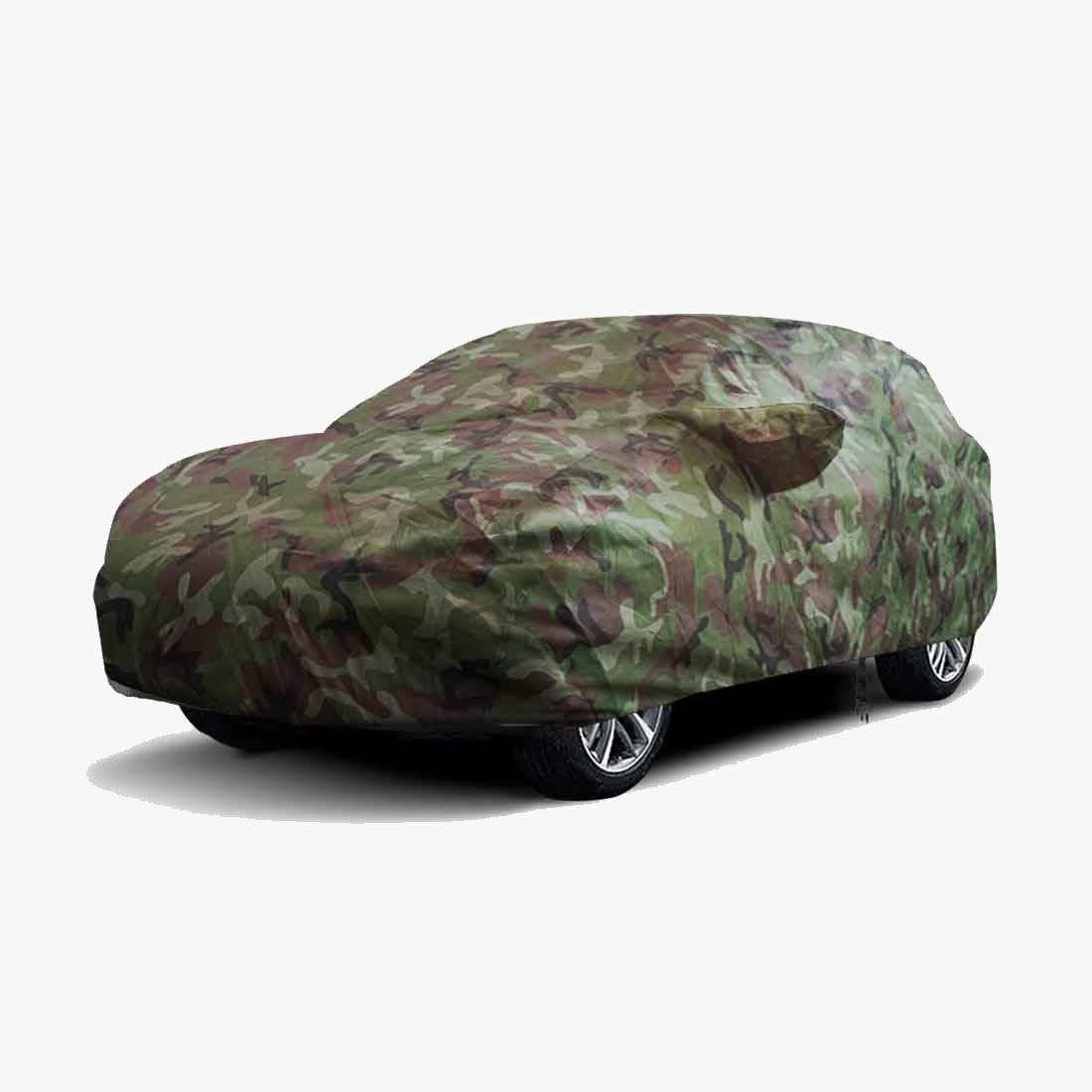Camouflage Premium KIA Seltos Car Cover, water-resistant, UV-resistant, with mirror and antenna pockets.