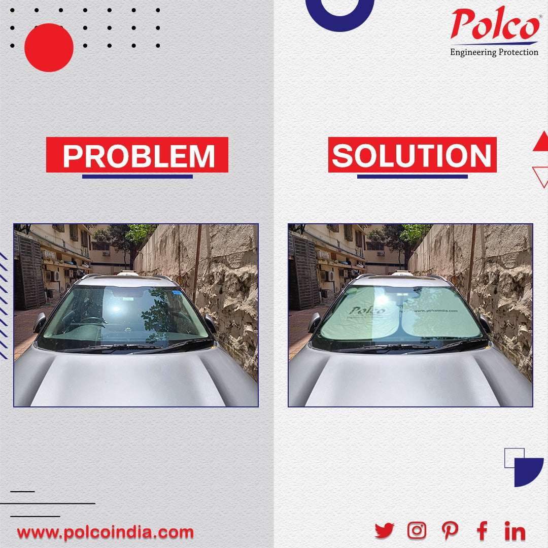 Polco Car Front Sun Blind for compact cars blocking UV and heat.