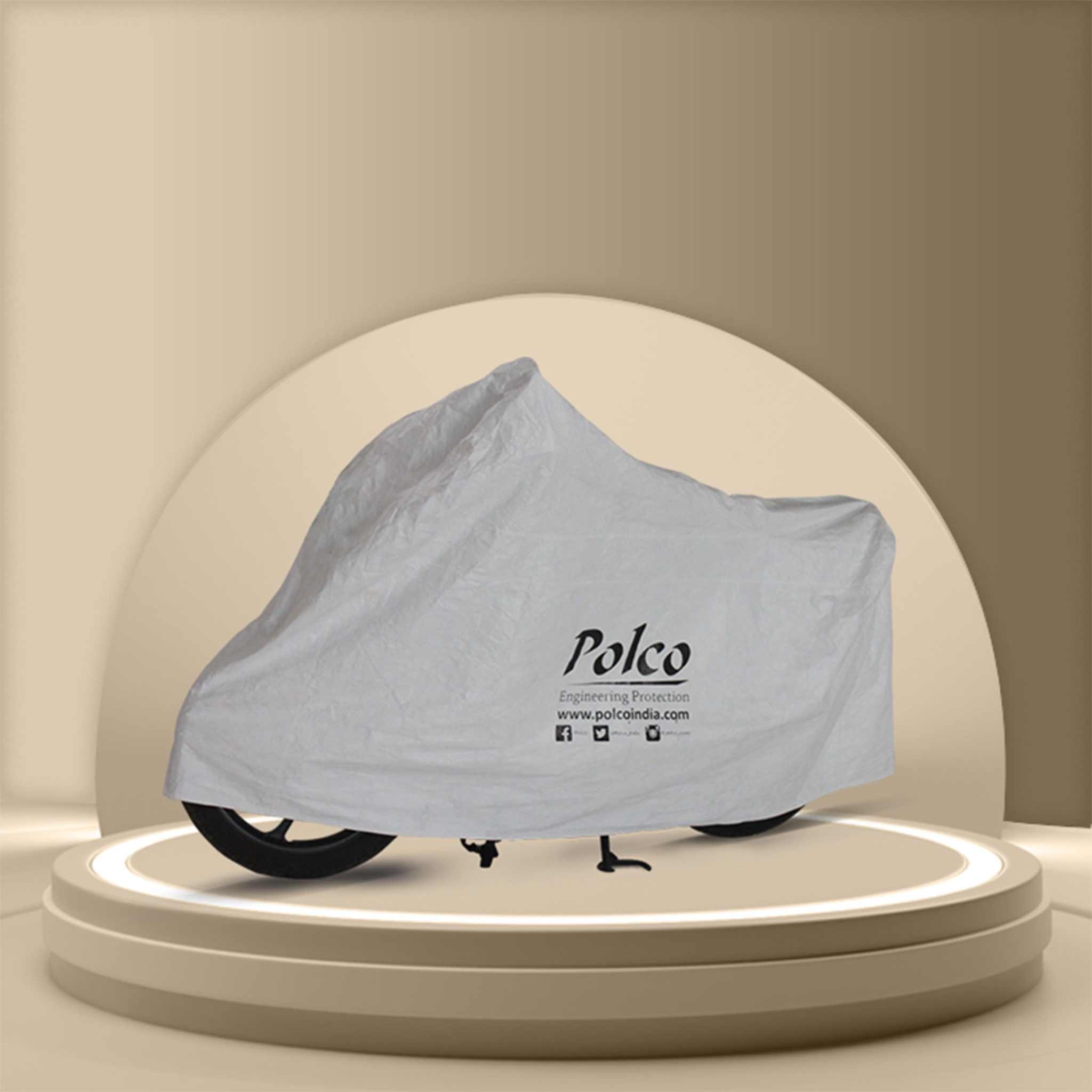 Polco Heat and UV Proof Bike Cover with DuPont Tyvek fabric on a motorcycle, offering all-weather protection.