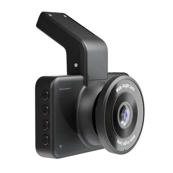 Crossbeat roadeye DC02 dash camera with wide angle lens and sleek design.