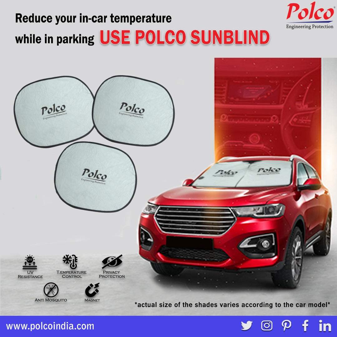 Polco Car Front Sun Blind | DuPont Tyvek Fabric | Blocks UV & Heat | Innovative Fit for Compact Cars | 1-Piece | Size- 66x36 inch