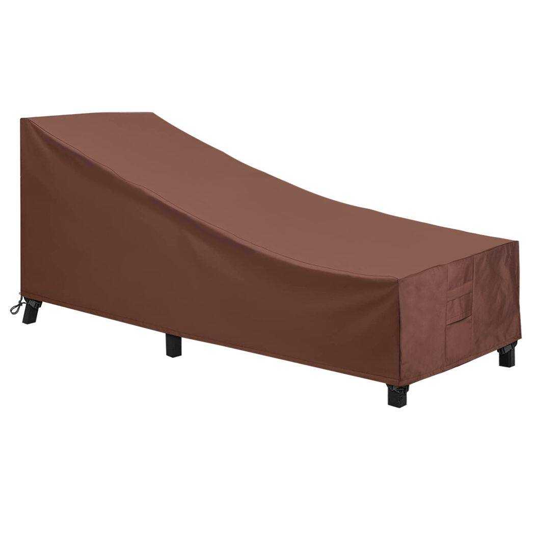 Polco outdoor lounge chair cover, durable, water-resistant, UV-protected, cream/brown, 80"x33.5"x34", air vents, fastening clips.